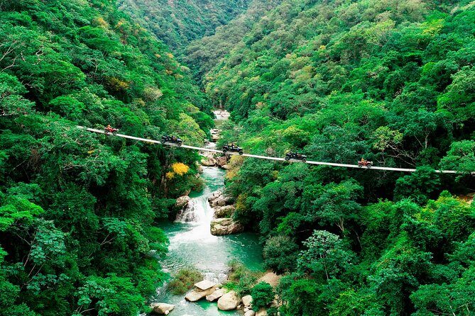 RZR Jorullo Bridge, world's longest vehicle suspension bridge - Crossing the world-record bridge above Banderas Bay